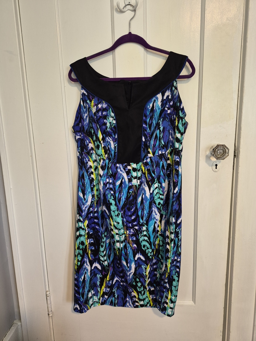 Dressbarn Black-Yoke Blue Multi-Print Midi Dress